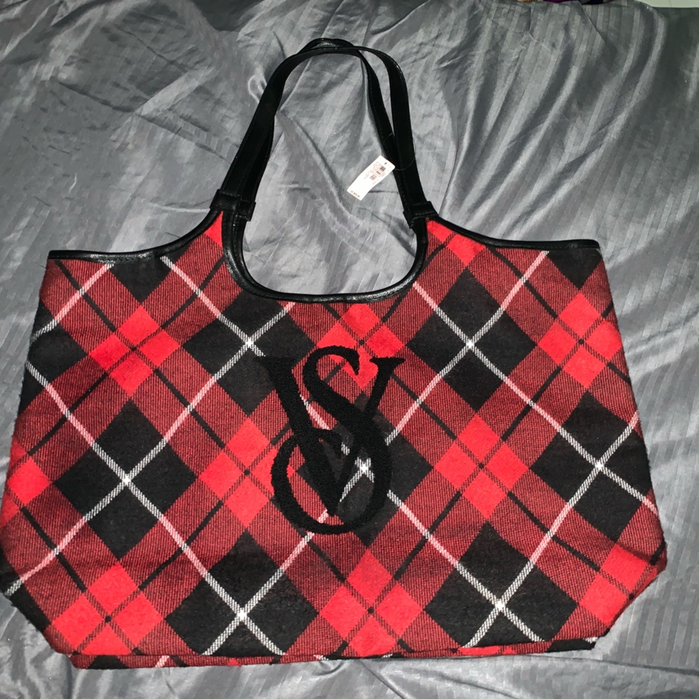Victoria's Secret Red and Black Plaid Tote